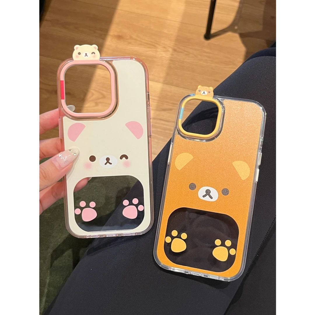 可爱立体轻松熊适用苹果16Pro手机壳iPhone15/14/13透明promax/16