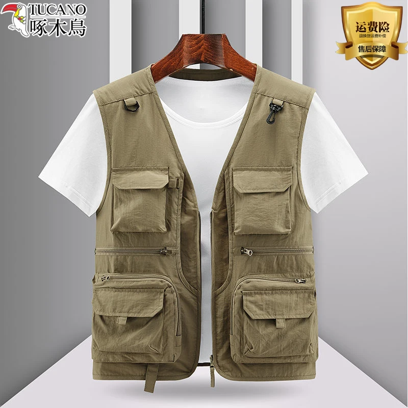 TUCANO/啄木鳥多功能薄款马甲男户外摄影钓鱼马夹多口袋速干背心