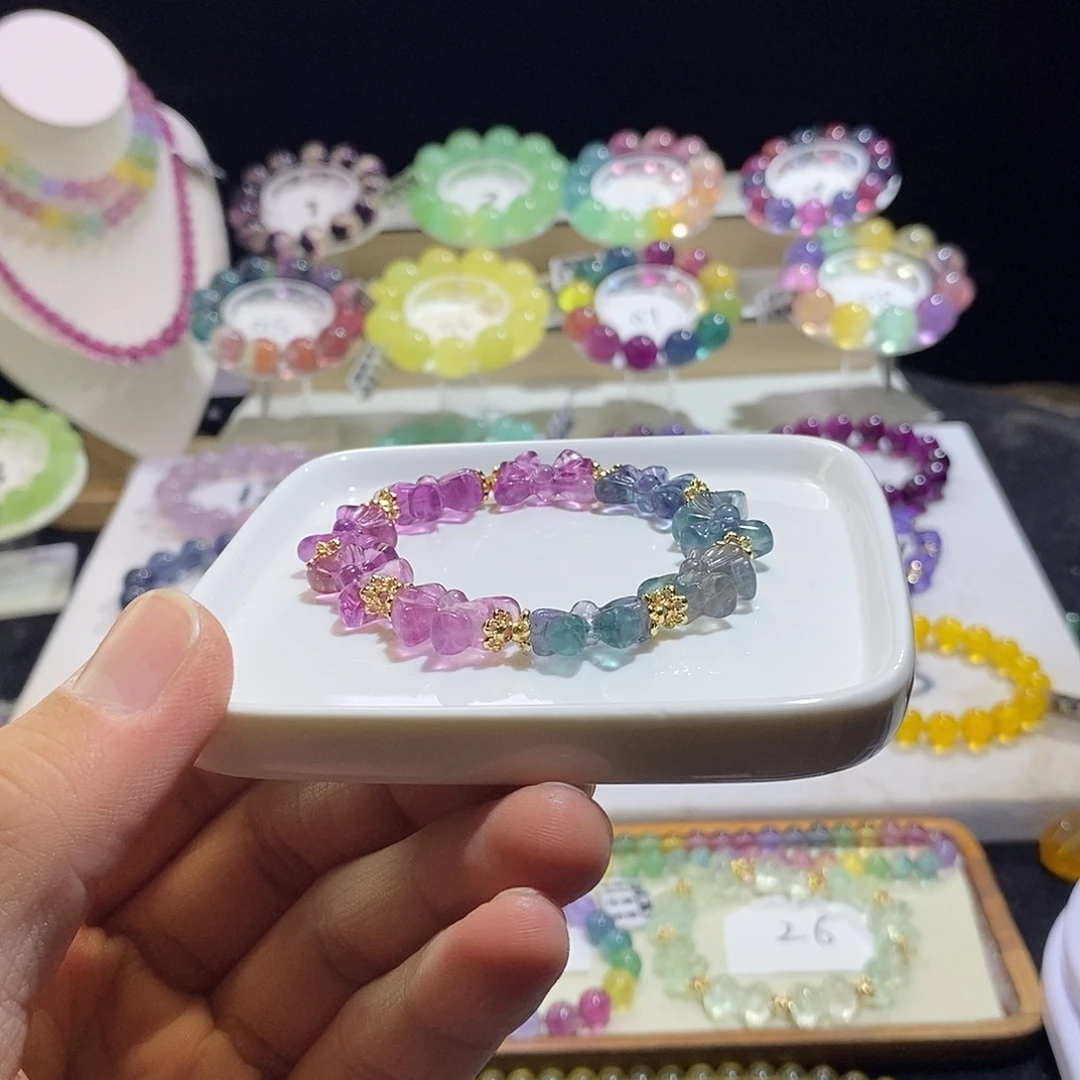 未镶嵌手链水晶黑玫瑰蓝紫色蝴蝶结13mm