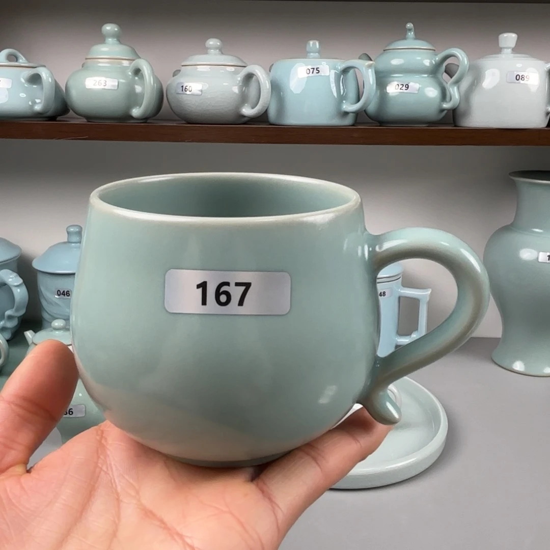 陶摆件汝瓷大肚马克杯支钉烧仿古釉167