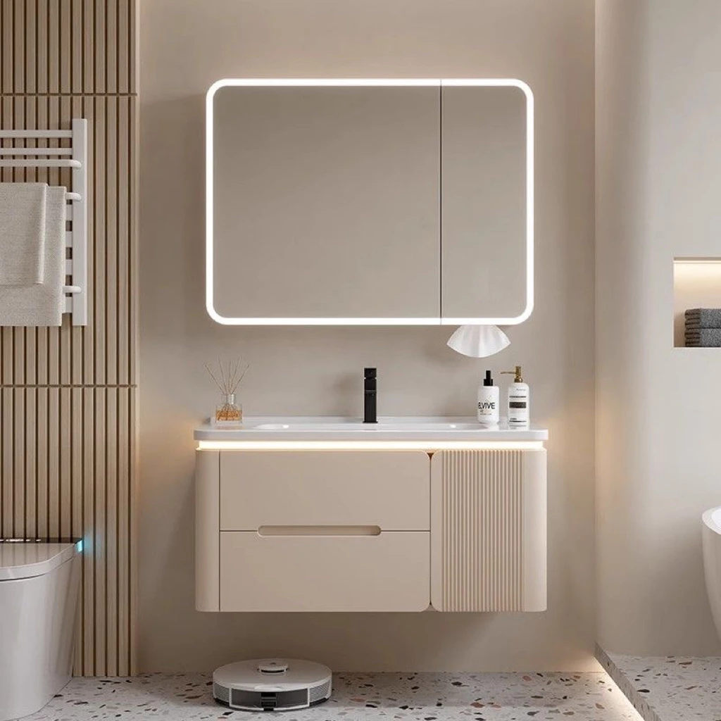 航空板门板烤漆圆角一体盆浴室柜组合卫生间洗漱台