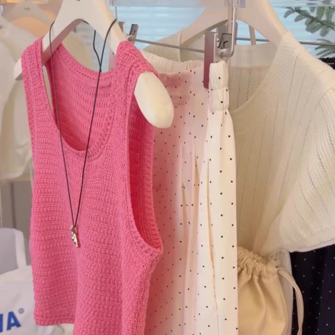 【现货+运费险】玫红色针织吊带背心外穿夏季新款显瘦无袖打底上衣