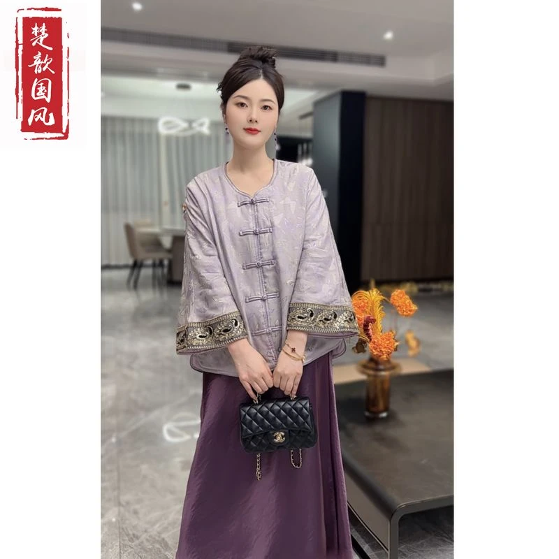 【蝶韵】加棉加厚冬季气质棉外套新中式宽松圆领提花保暖上衣女款