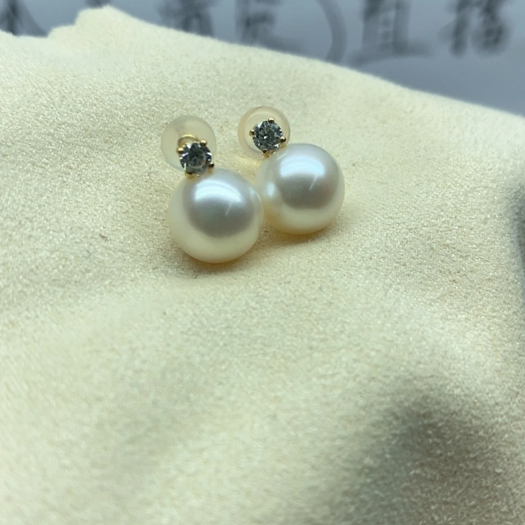 18K金镶嵌淡水珍珠耳饰9-10
