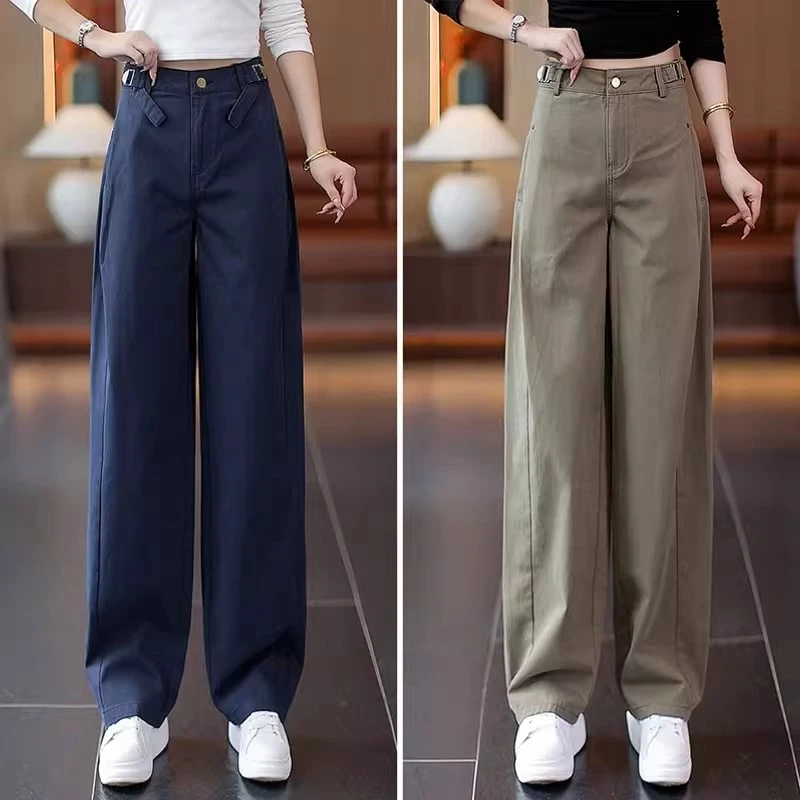 复古休闲工装裤女2025秋新款时髦洋气显瘦拖地裤高腰阔腿弯刀裤