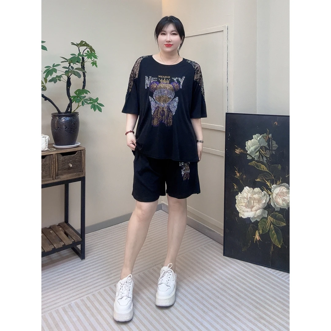 【胡小肥】12夏季短裤套装23283时尚显瘦遮肉百搭新款日常宽松舒适
