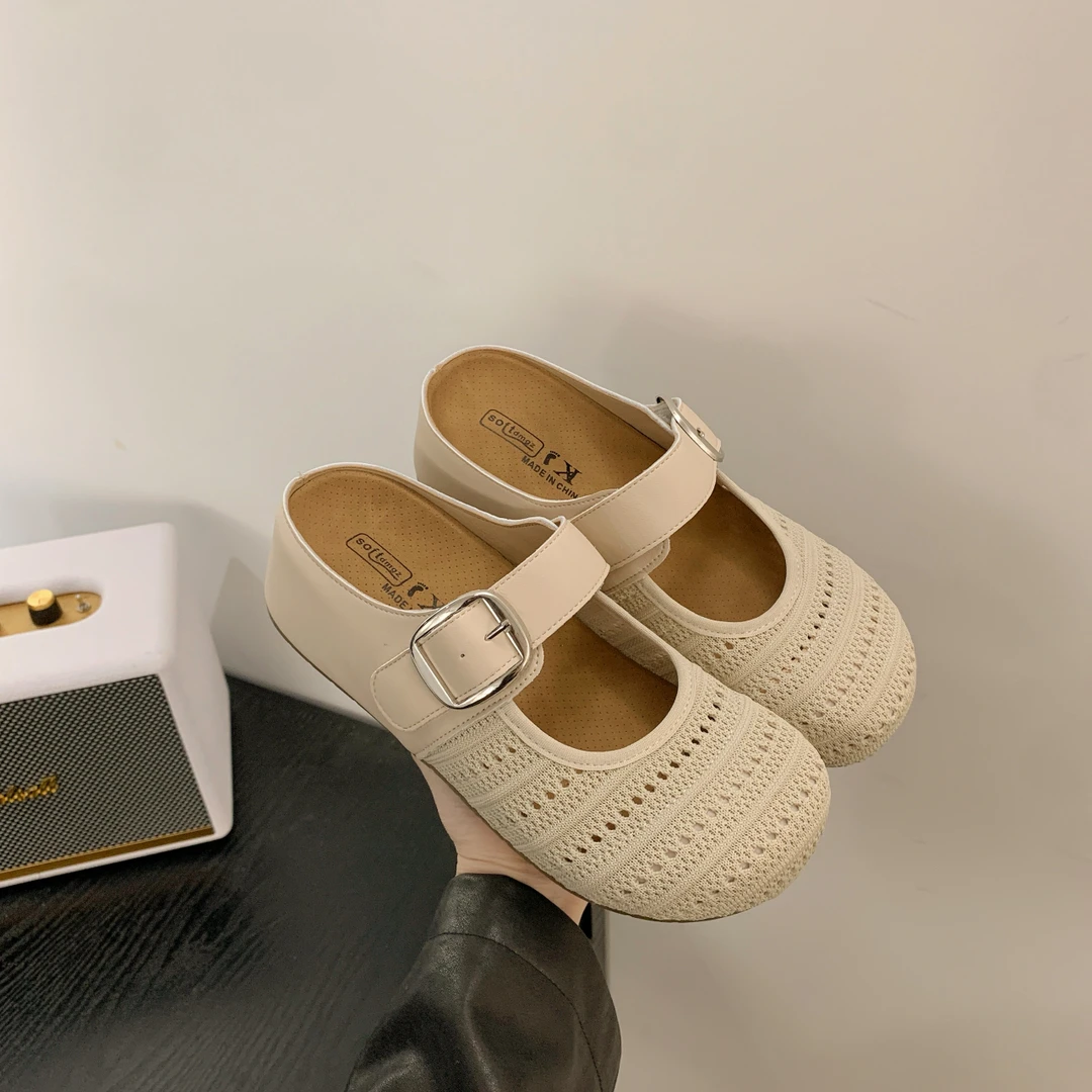 厚底网面透气勃肯包头半拖鞋女夏季新款玛丽珍拖鞋一脚蹬穆勒凉拖