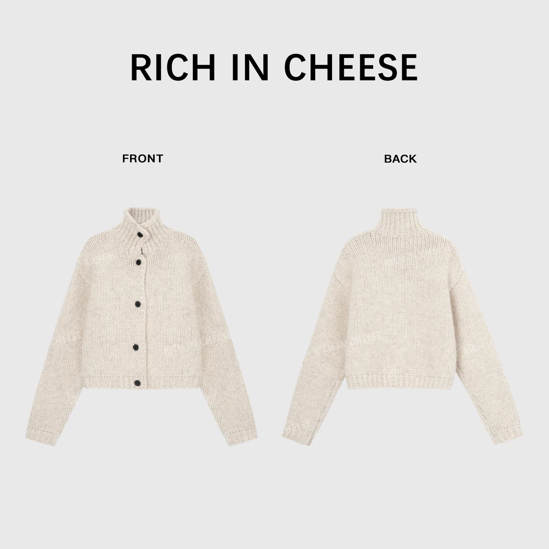 RICHINCHEESE 韩系奶咖 绵羊毛秋冬百搭慵懒风短款气质立领毛衣