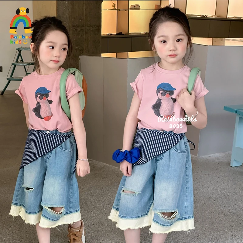 【彩虹家】2025夏款韩版酷酷小企鹅T潮流七分裤套装-88406