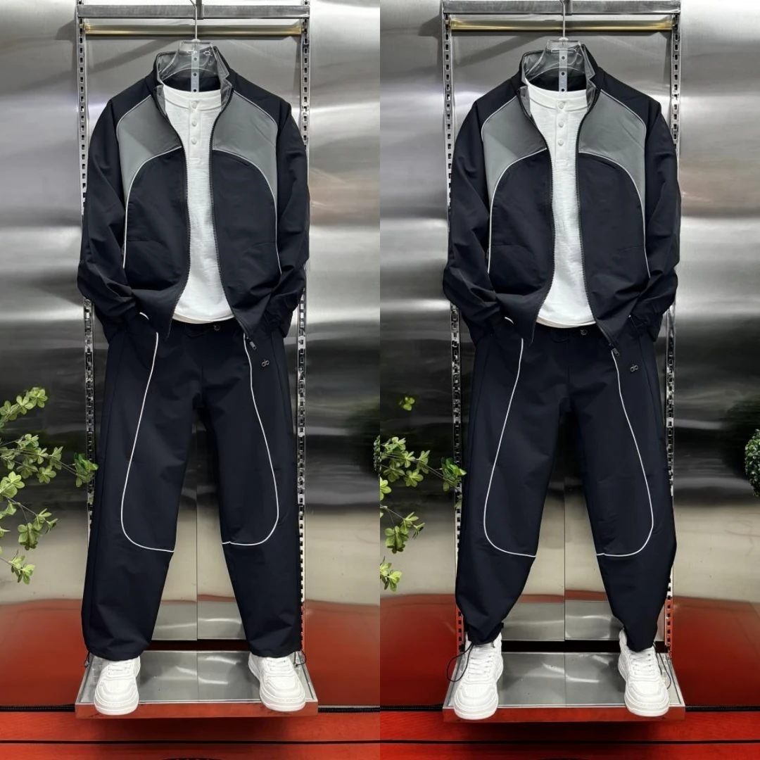 秋季高品质户外男休闲套装时尚拼色外套直筒哈伦裤两件套潮流男装