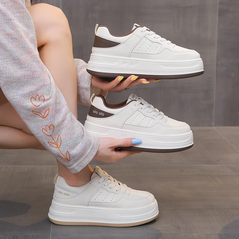 真皮厚底小白鞋女款秋季百搭板鞋增高四季款女F10