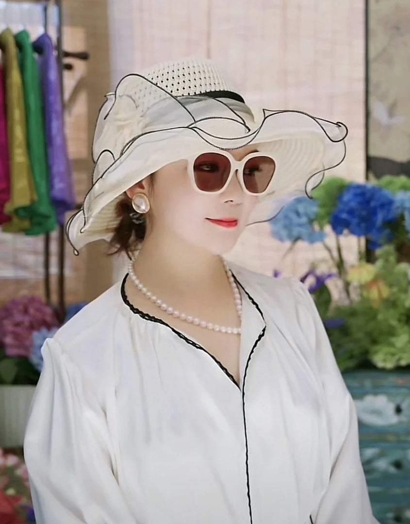英式王妃大花朵网纱遮阳帽帽子女显脸小时尚百搭新款优雅气质出游