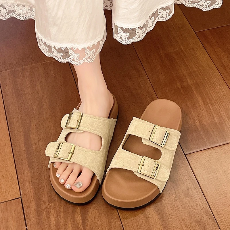 2025夏季复古厚底勃肯拖鞋外穿新款时尚气质沙滩女韩版露趾女凉鞋