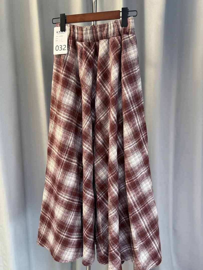 【慧】大摆毛呢高腰格子复古百搭中长裙半身裙女2025秋冬新款032