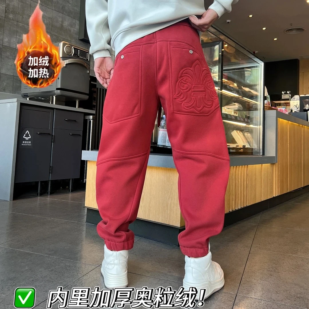 男装冬季新款加厚加绒束脚裤宽松显瘦设计师款休闲长裤男