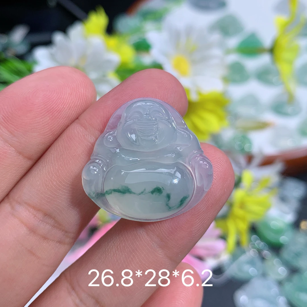 缅甸天然翡翠A货冰种飘花一刀切佛公吊坠夏百搭气质精美礼物玉石