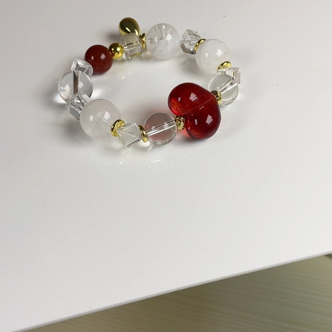 珠宝半成品未镶嵌水晶手串白幽灵红屁桃款