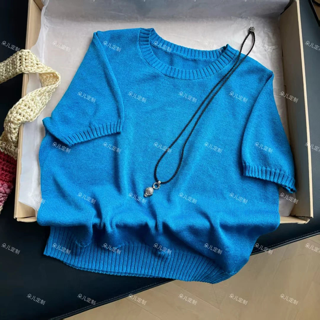 朵儿定制 【寒冰】夏季和纸纱圆领正肩显瘦短袖针织衫 IY91