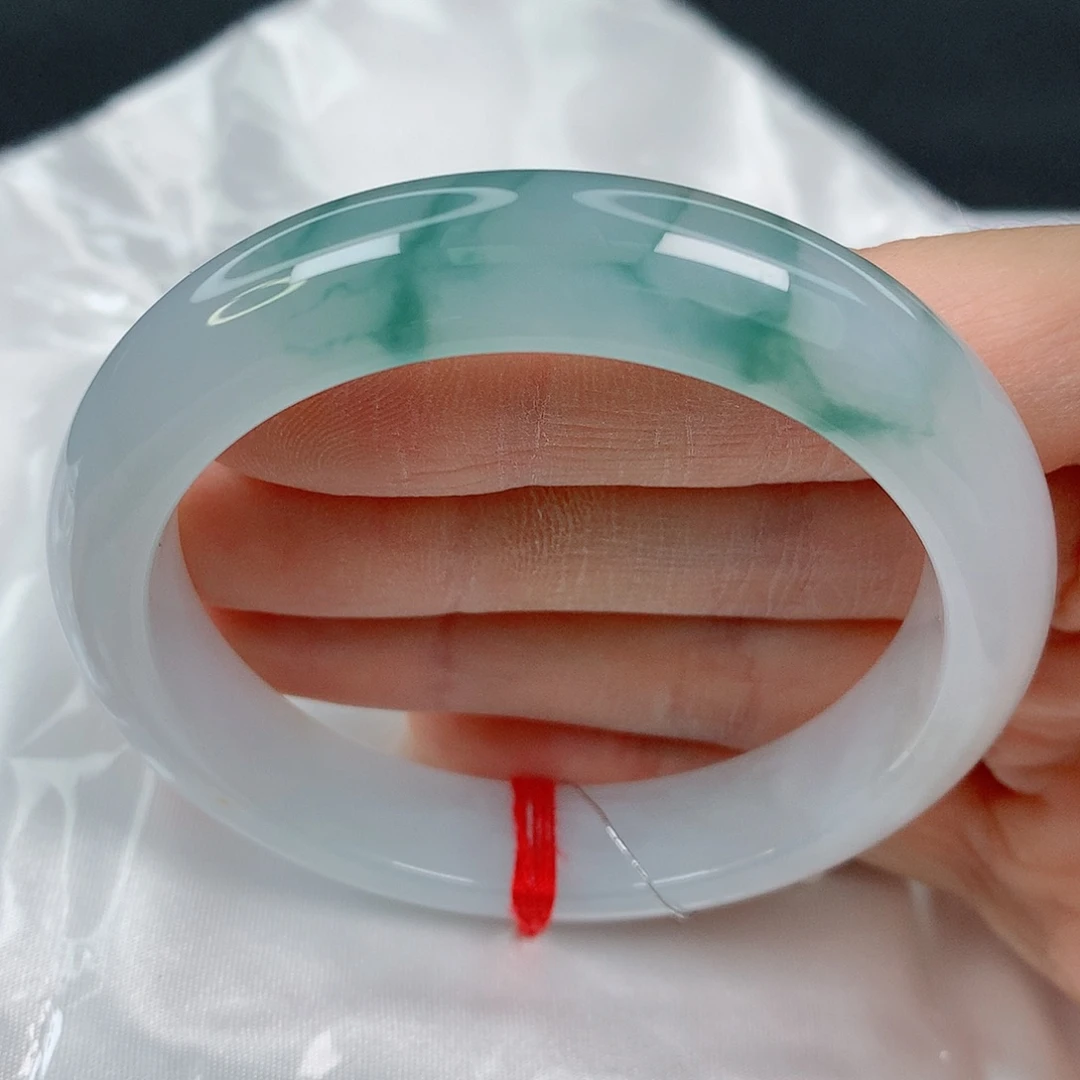 未镶嵌手镯翡翠54.6正圈，冰透飘蓝花，细纹，021