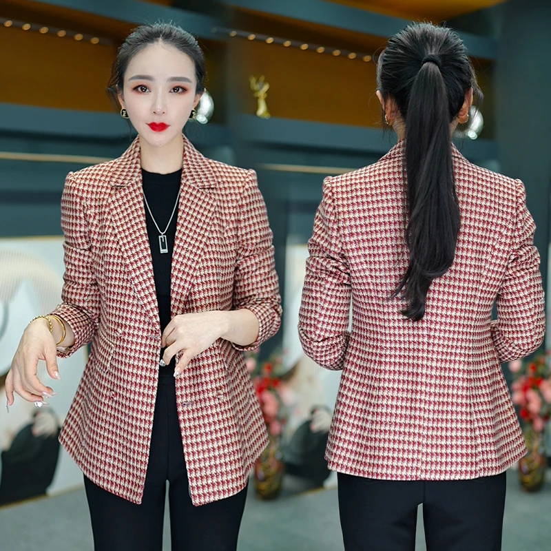 【高货定制】B357图片色格子小西装外套女春秋2025新款韩版长袖上衣