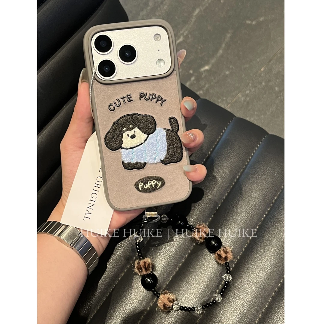 秋冬可爱刺绣小狗适用苹果17手机壳iphone16/15/14/13promax防摔