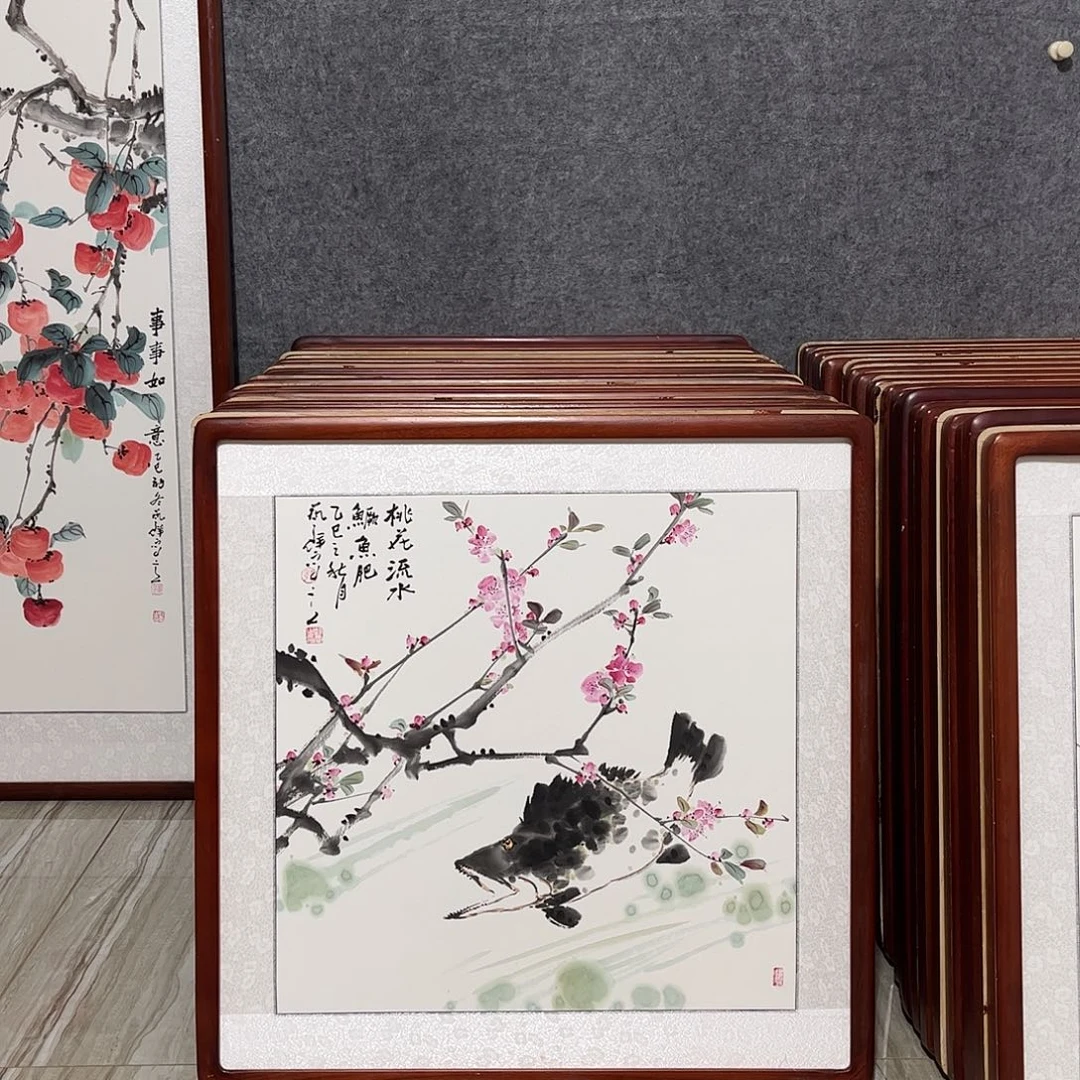 国画书画作品带框63×63