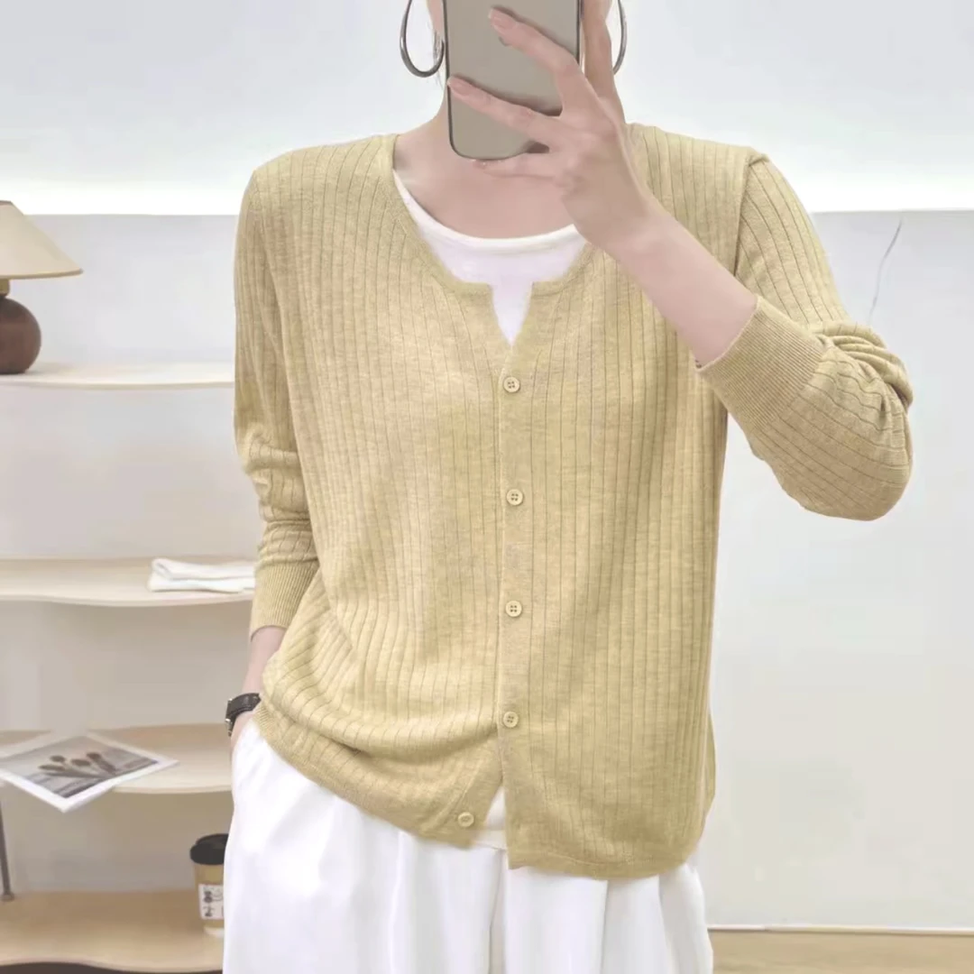 【现货+运费险】黄色假两件长袖针织开衫女气质拼色毛衣韩版针织