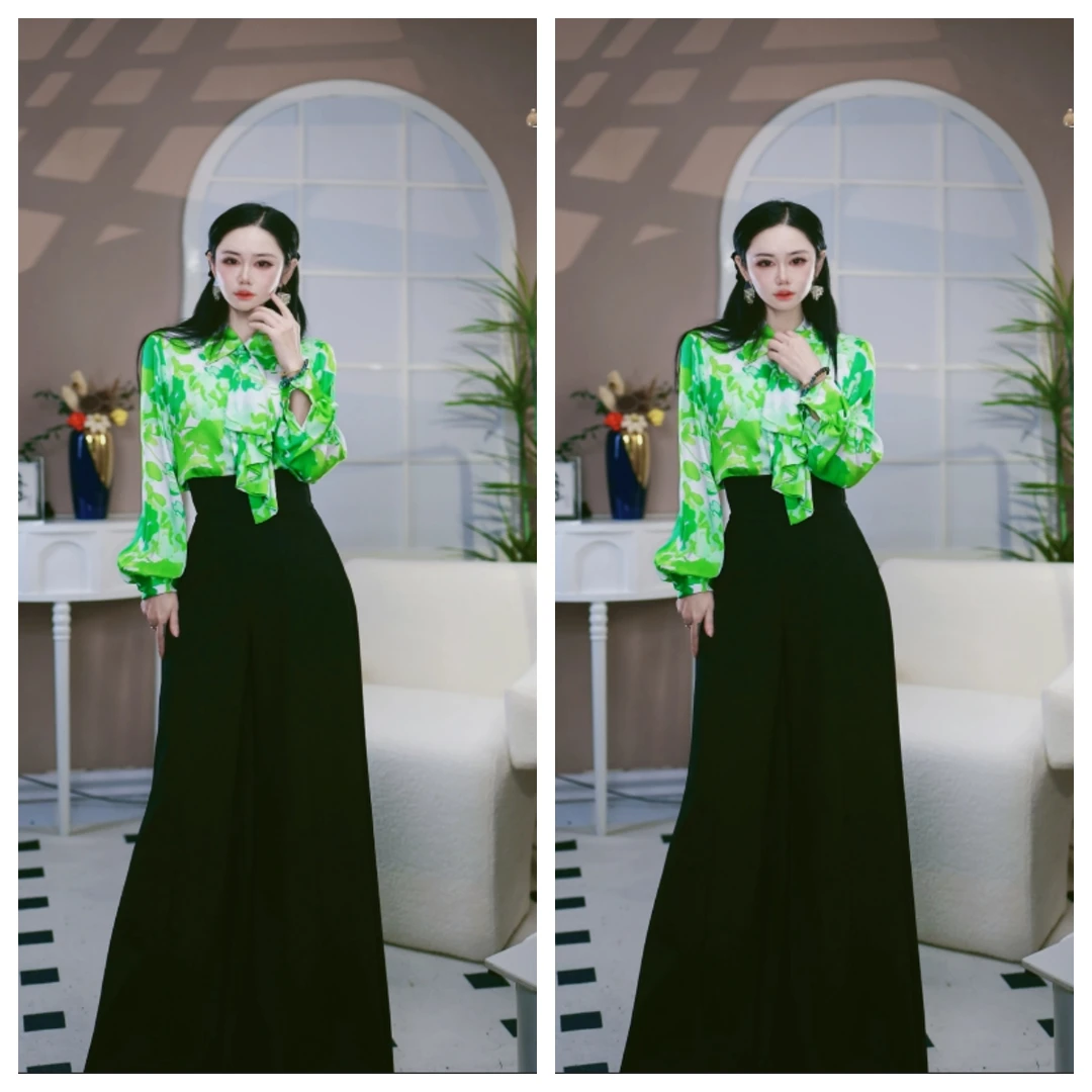 【Z.YE】时尚绿色印花上衣2025早春新款显瘦女装气质衬衣女2449