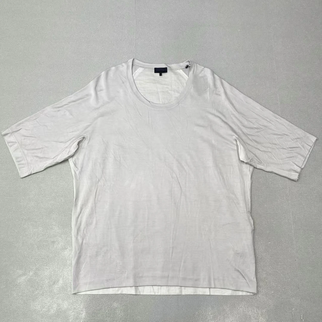 未使用 LANVIN 丝绸T恤纯白圆领印花宽松型短袖极简洗休闲风轻奢
