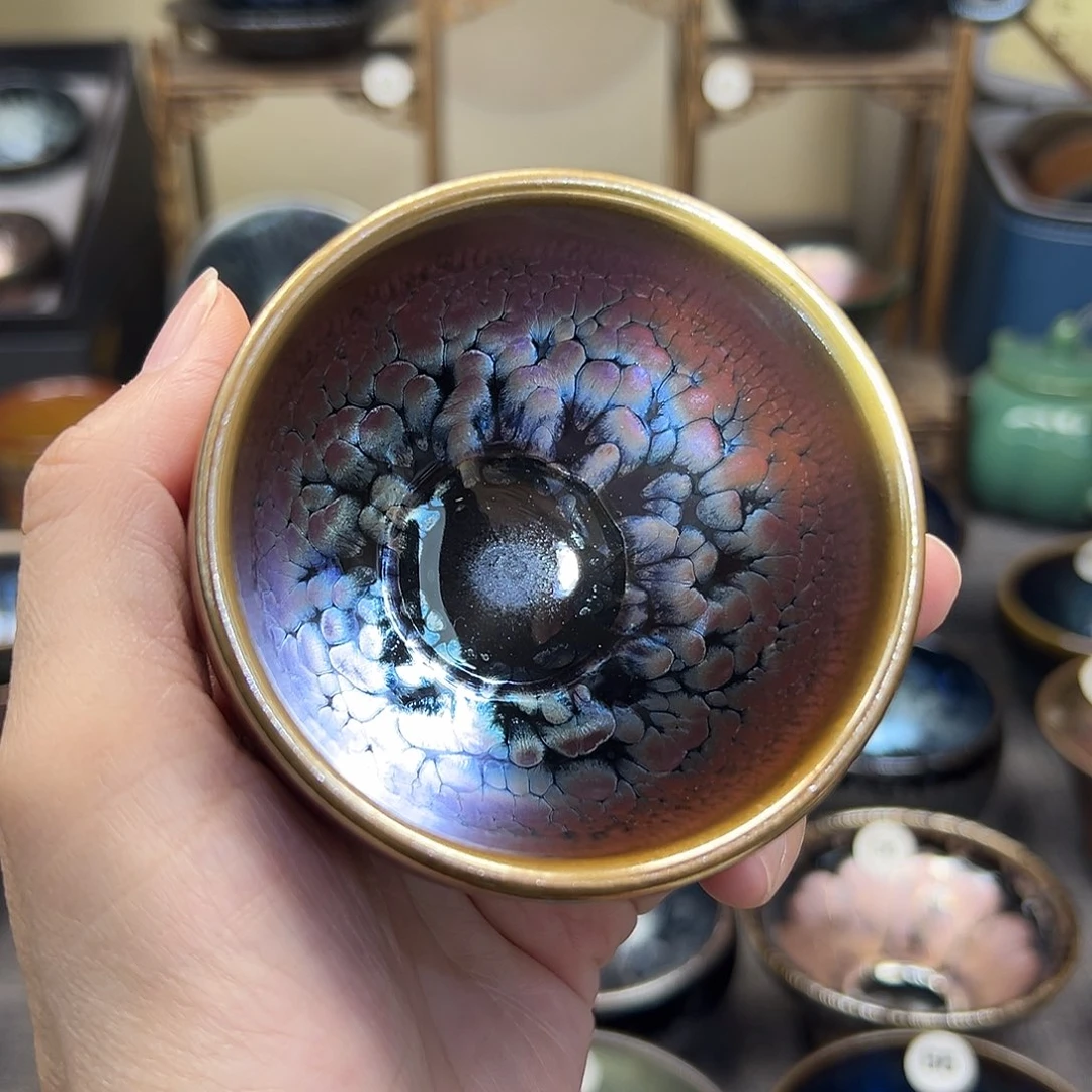 茶盏彩金釉滴手工