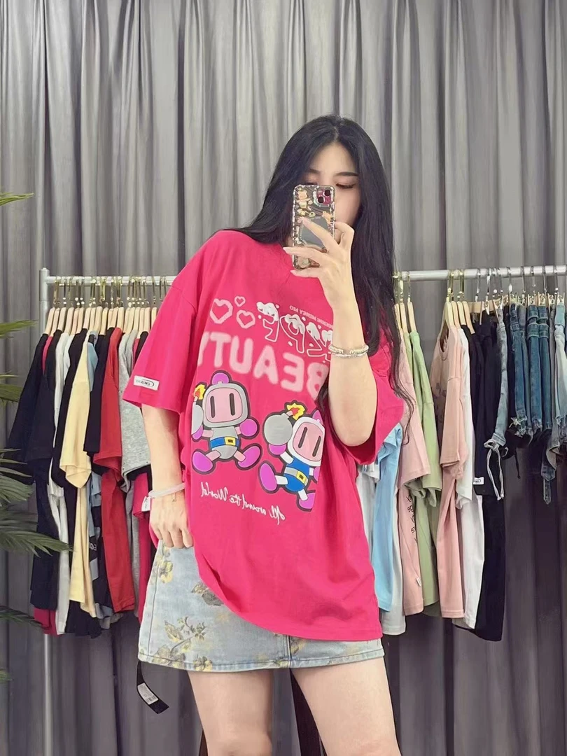 T恤常规款印花设计师发泡印花百搭短袖大版圆领均码