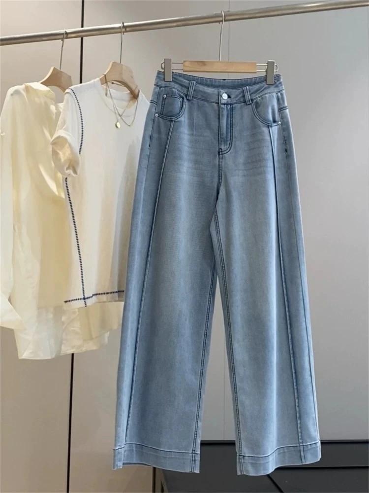 （双美腿线牛仔裤2501）显瘦蓝色高腰休闲百搭夏季薄款宽松时尚复古
