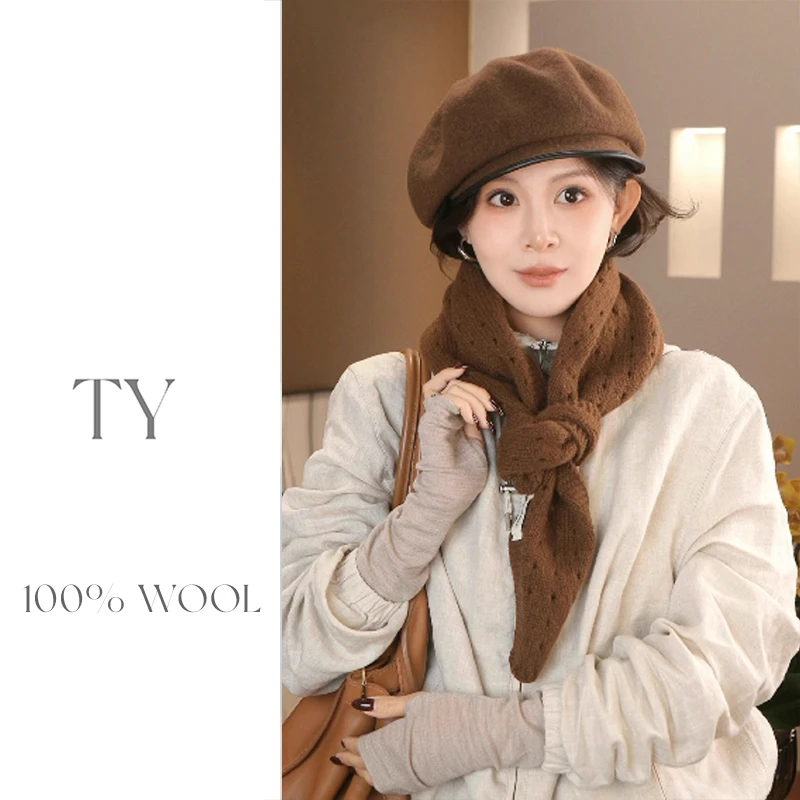 太一 秋冬复古时髦羊毛报童帽女时尚百搭保暖纯色画家帽显脸小