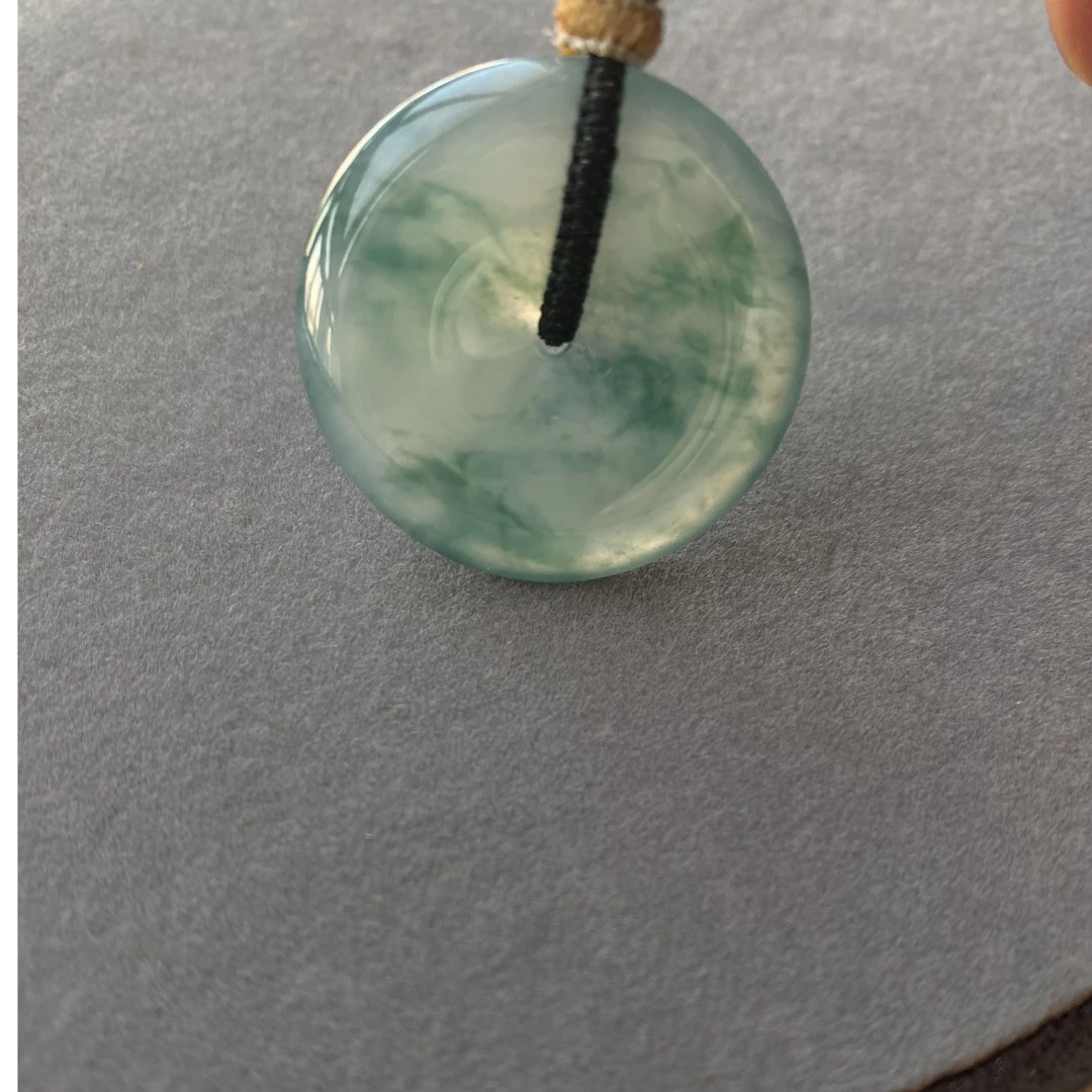 精美缅甸天然A货翡翠老坑冰种冰透飘蓝绿花平安无事扣尺寸30*6MM