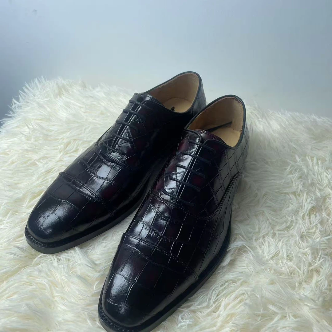 【佣】高光鳄鱼皮擦色三接头商务男鞋固特异牛皮手工牛津鞋皮鞋