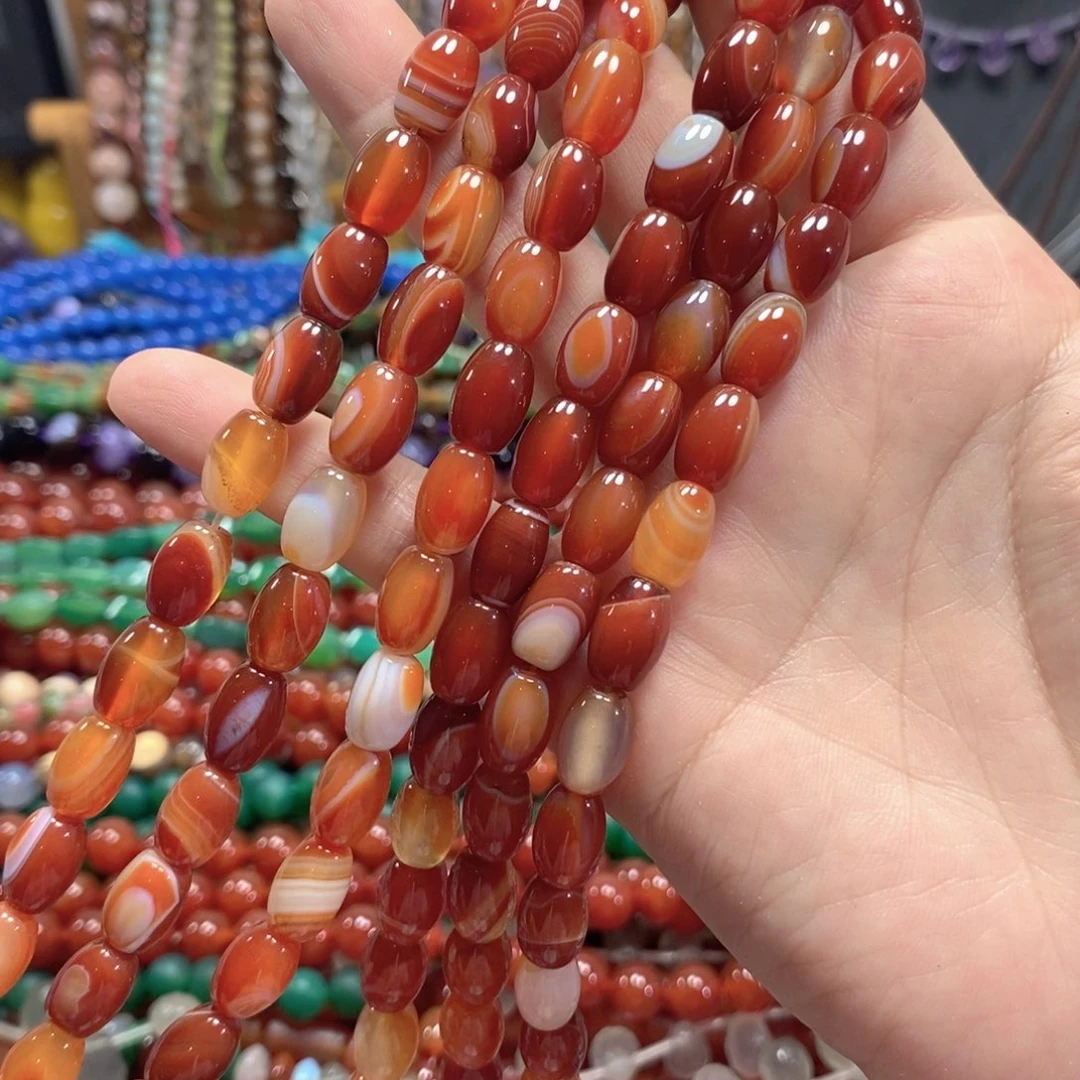 玛瑙/玉髓未镶嵌珠宝半成品红玛瑙米珠一条卡8*12mm