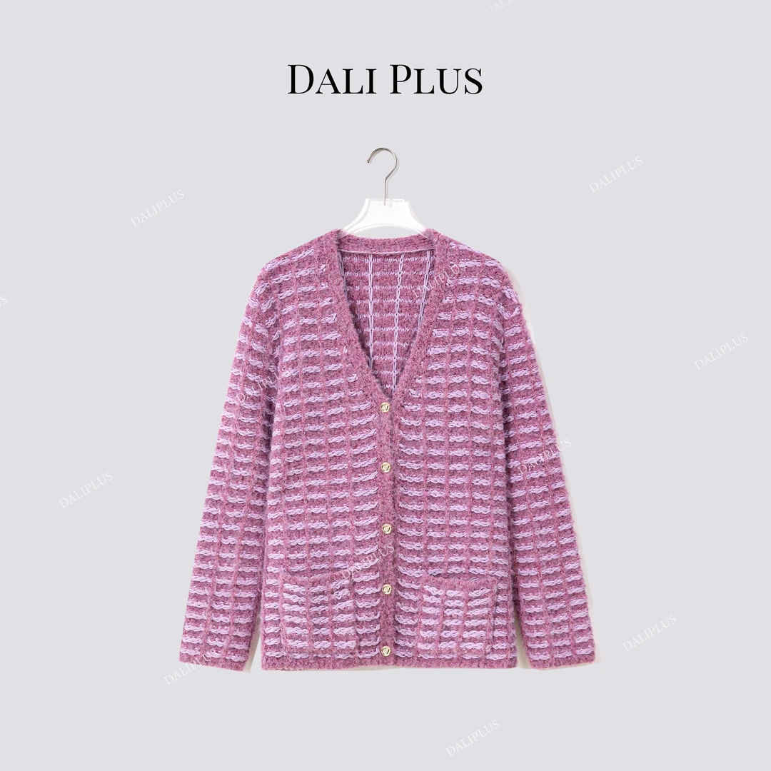 DALI PLUS“海洋之歌玫瑰紫”圈圈纱针织开衫外套-D5CH5215