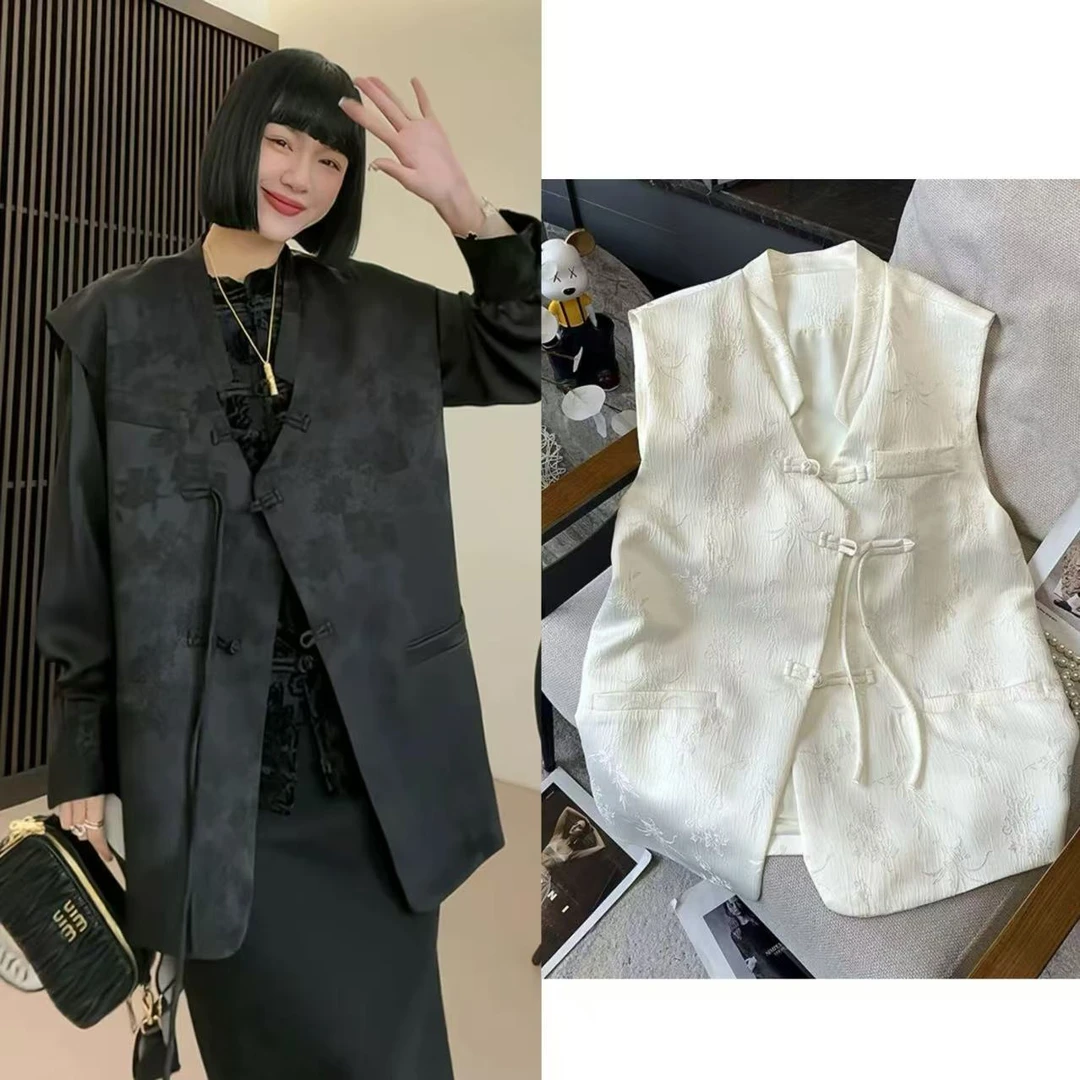 YN M胸110长71马甲中长款提花宽松型马夹休闲百搭 7882