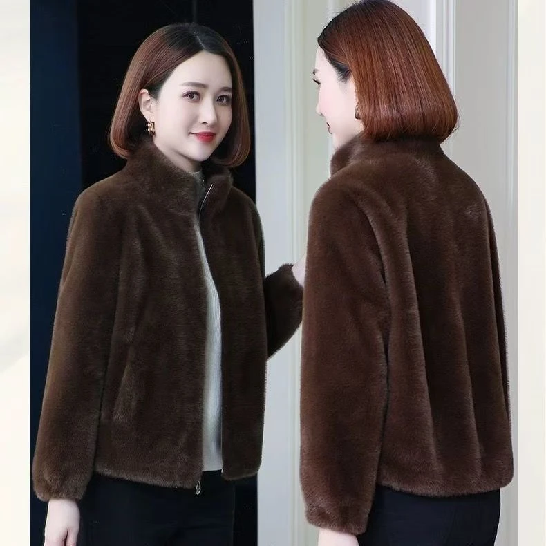 人造皮草 秋冬款年轻妈妈洋气短款外套保暖貂绒外衣