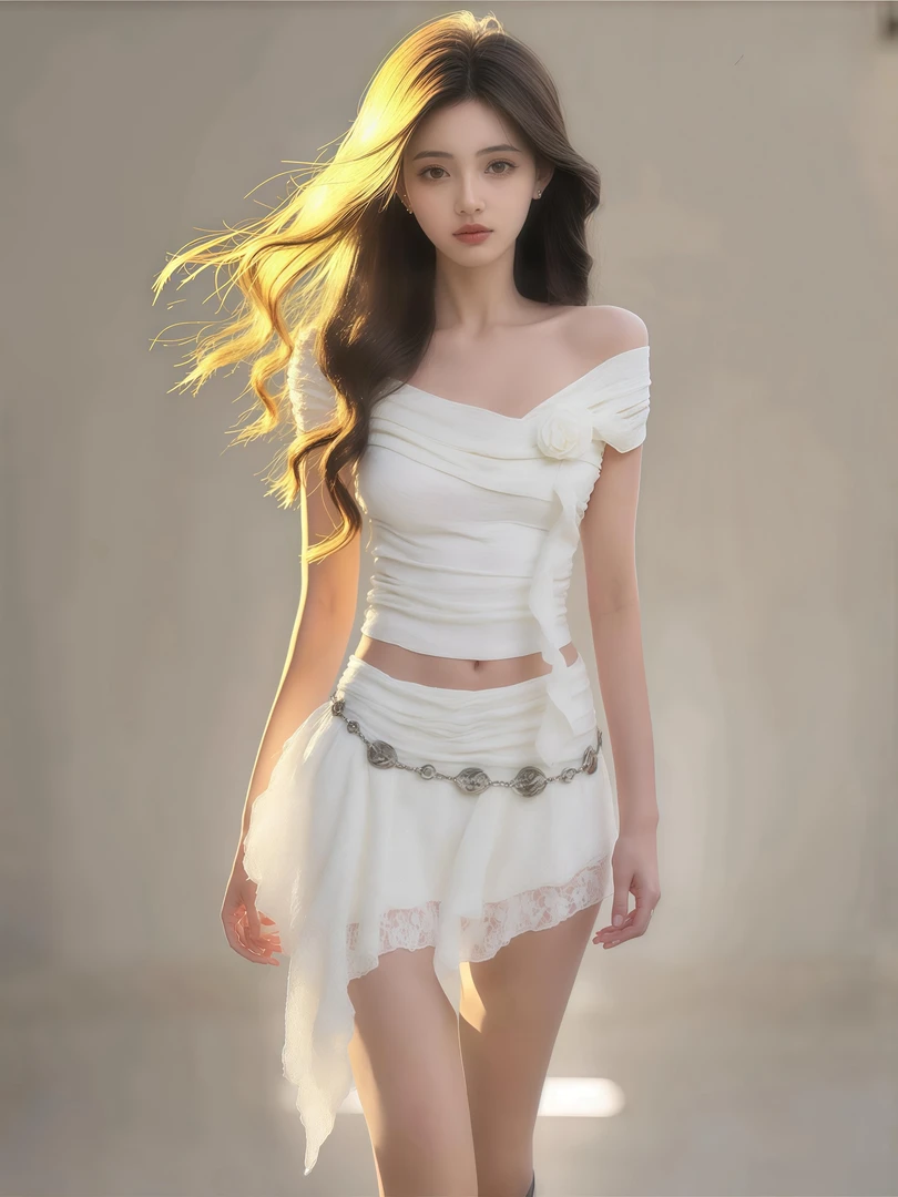 【hei~】两穿一字肩蕾丝衫+不规则半身裙闪片立体花纹蕾丝套装