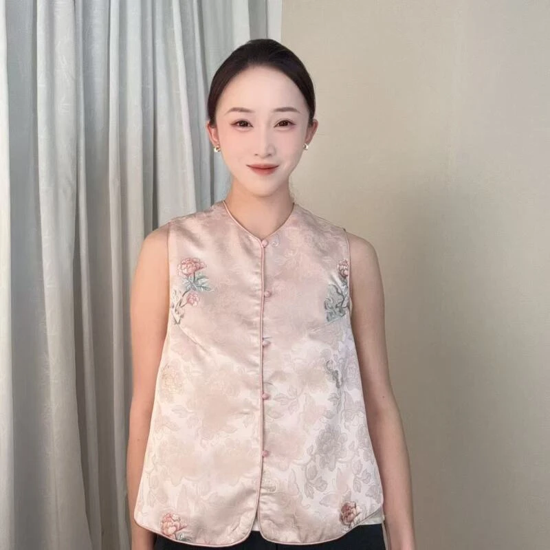 【福禄-粉】2025新款新中式国风提花刺绣马甲WQY-166