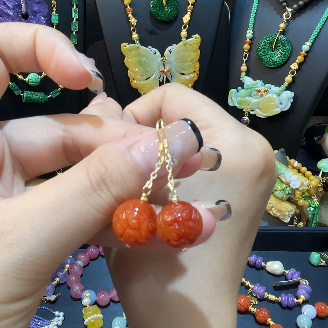 翡翠未镶嵌耳饰鸿运当头