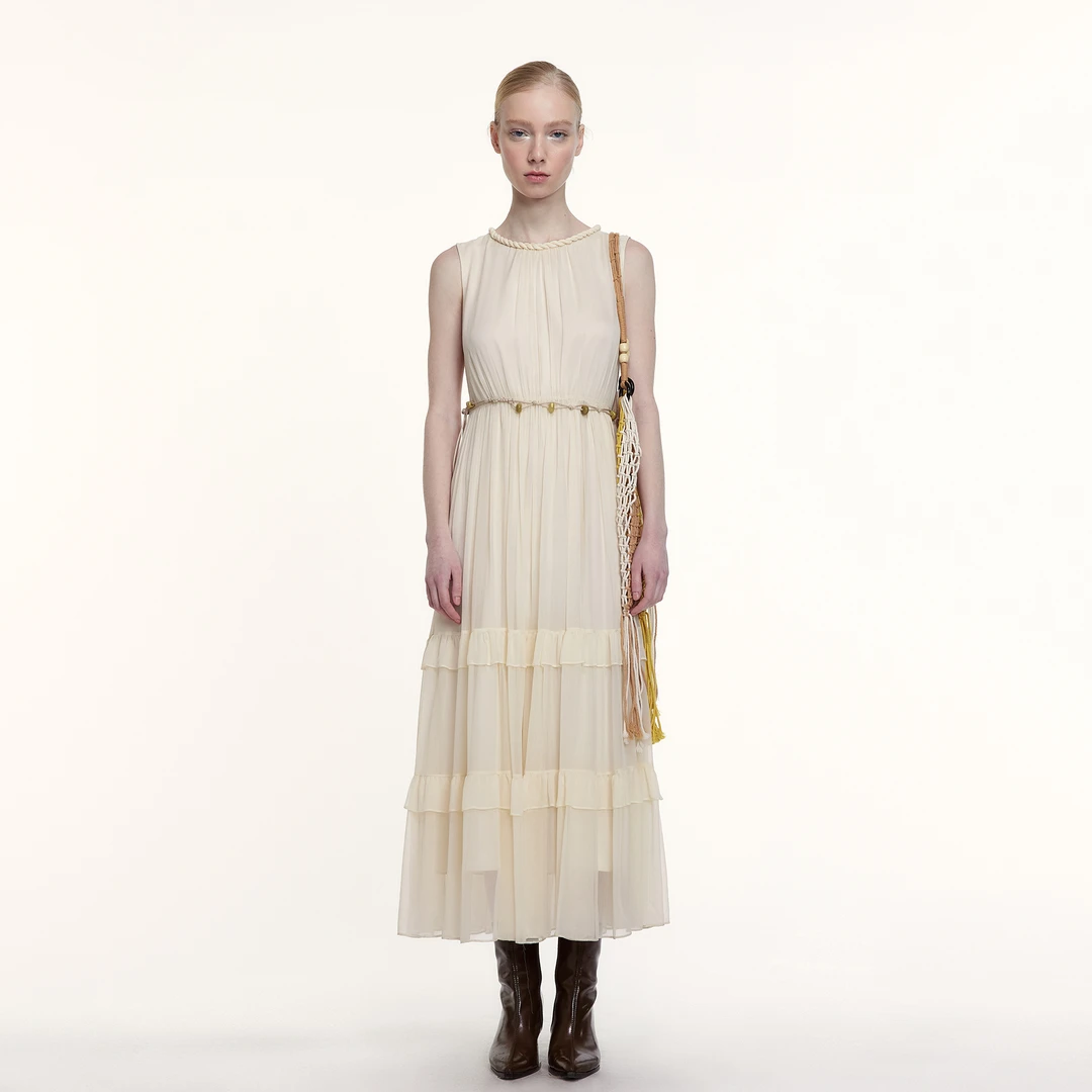 Eachway/艺之卉25春夏100%桑蚕丝层次感气质显瘦连衣裙EV21L04616