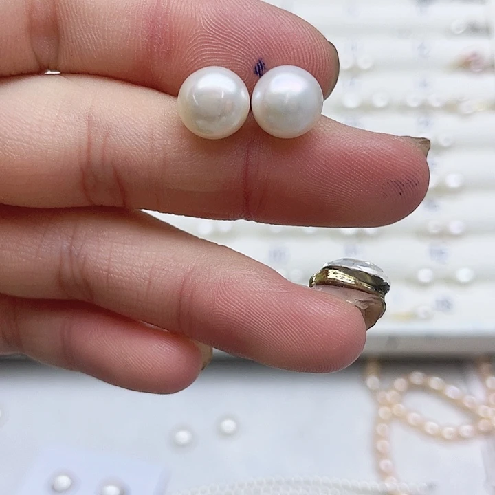 淡水珍珠耳饰银S925镶嵌小*豆