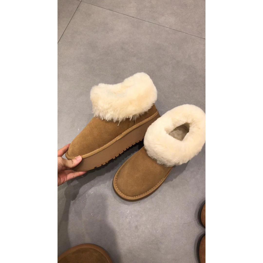 ONNI 雪地靴女2025冬季新款厚底加绒牛皮保暖棉鞋防滑两穿