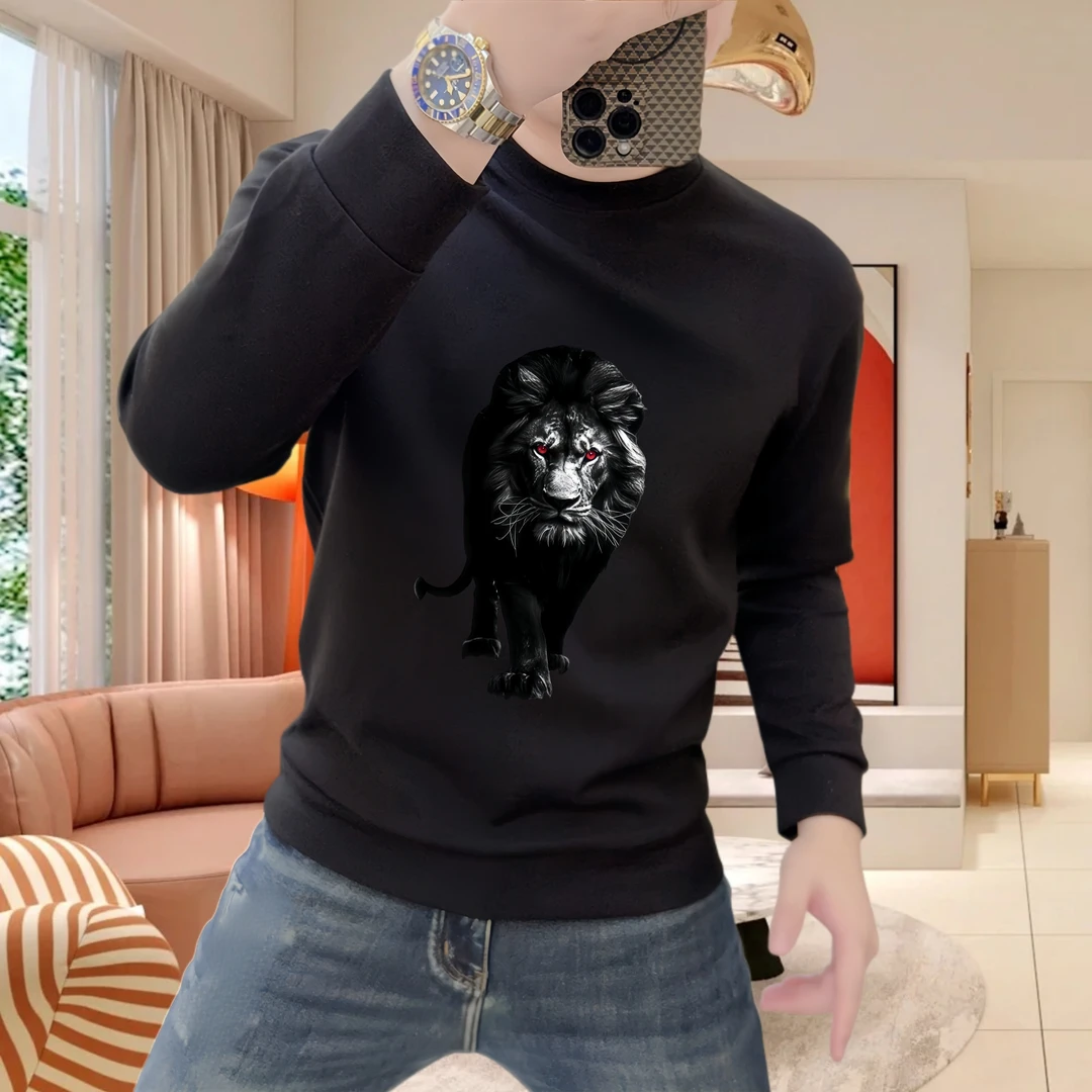 新款男士圆领加绒卫衣秋冬季潮流休闲百搭长袖时尚青年内搭上衣男