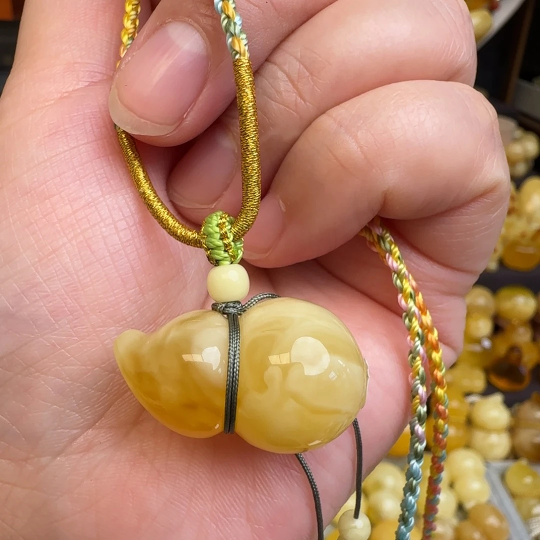 琥珀未镶嵌套链天然俄料蜜蜡葫芦吊坠