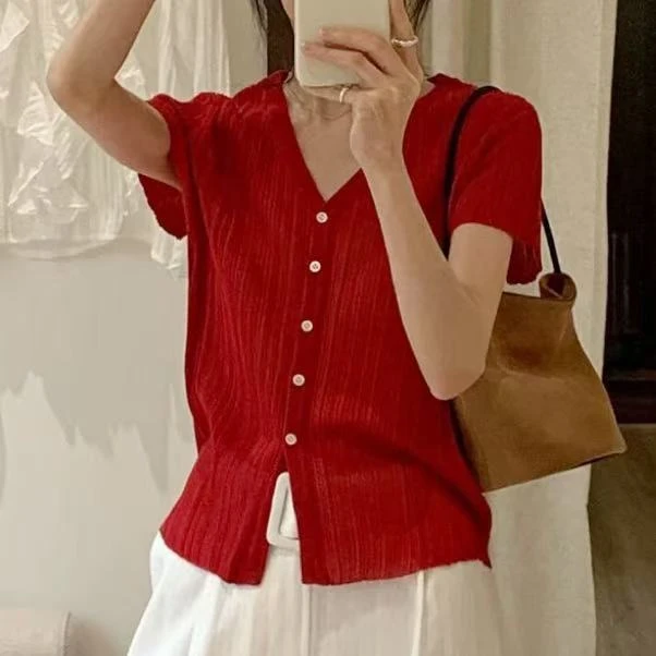 【清仓福利】巨美肌理感天丝细麻V领短袖开衫