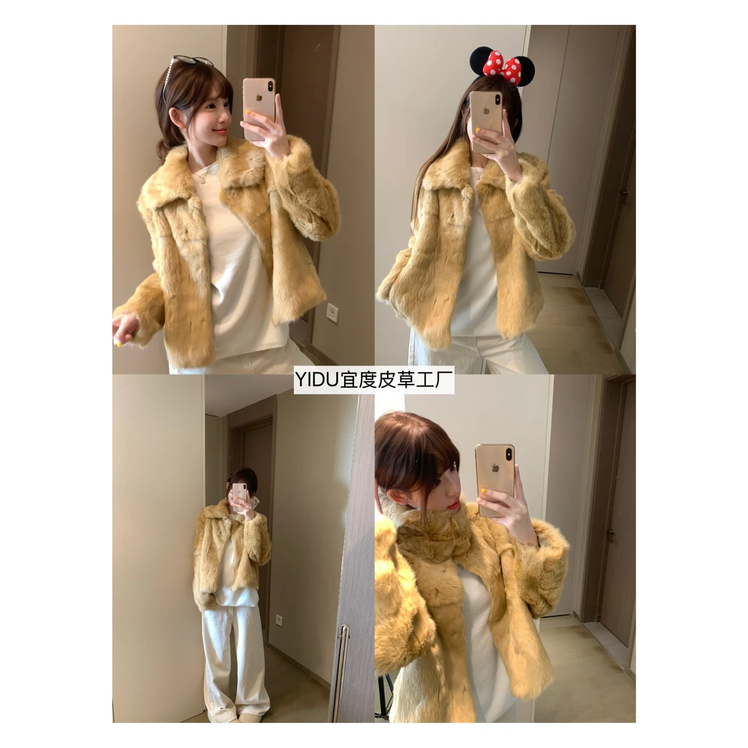 【韩女千金】冬日中古兔 定染中古真兔毛皮草毛毛外套