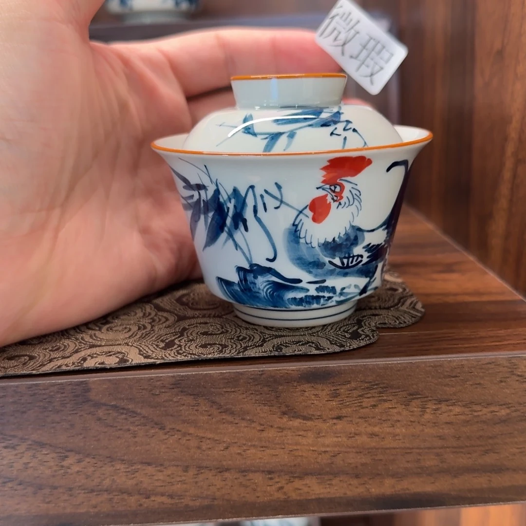 釉下手绘茶具微瑕